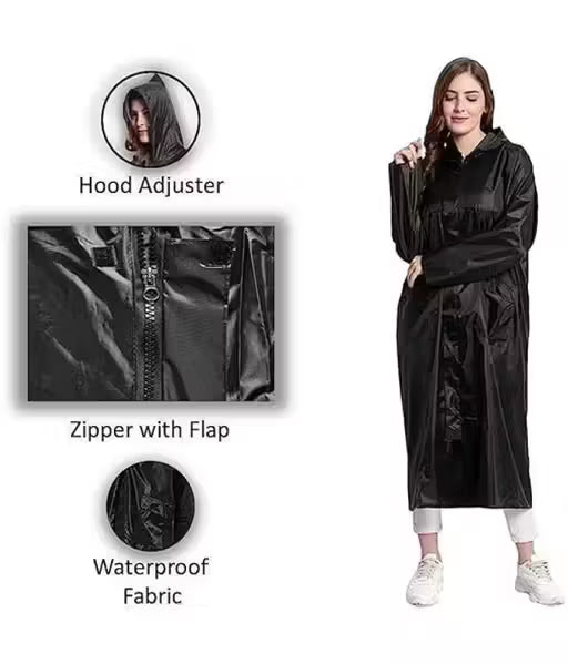 KUNDRA Waterproof Solid Men & Women Raincoat (M to XL)Size black color